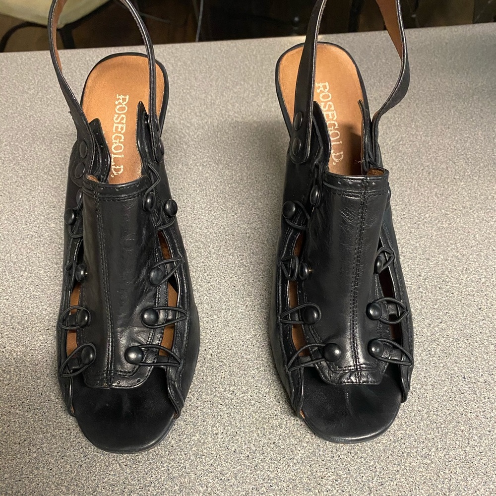 Black Leather Sling Back Heels